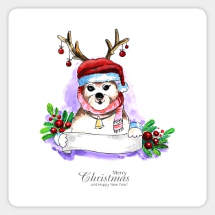 Puppy Christmas Watercolor hand Drawn Sticker